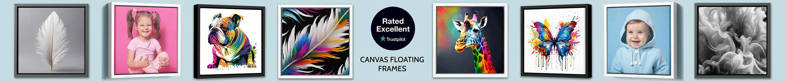 Canvas floating frames and tray frames made to measure in custom sizes
