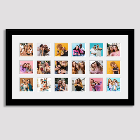 Multi aperture photo frame for 18 photos